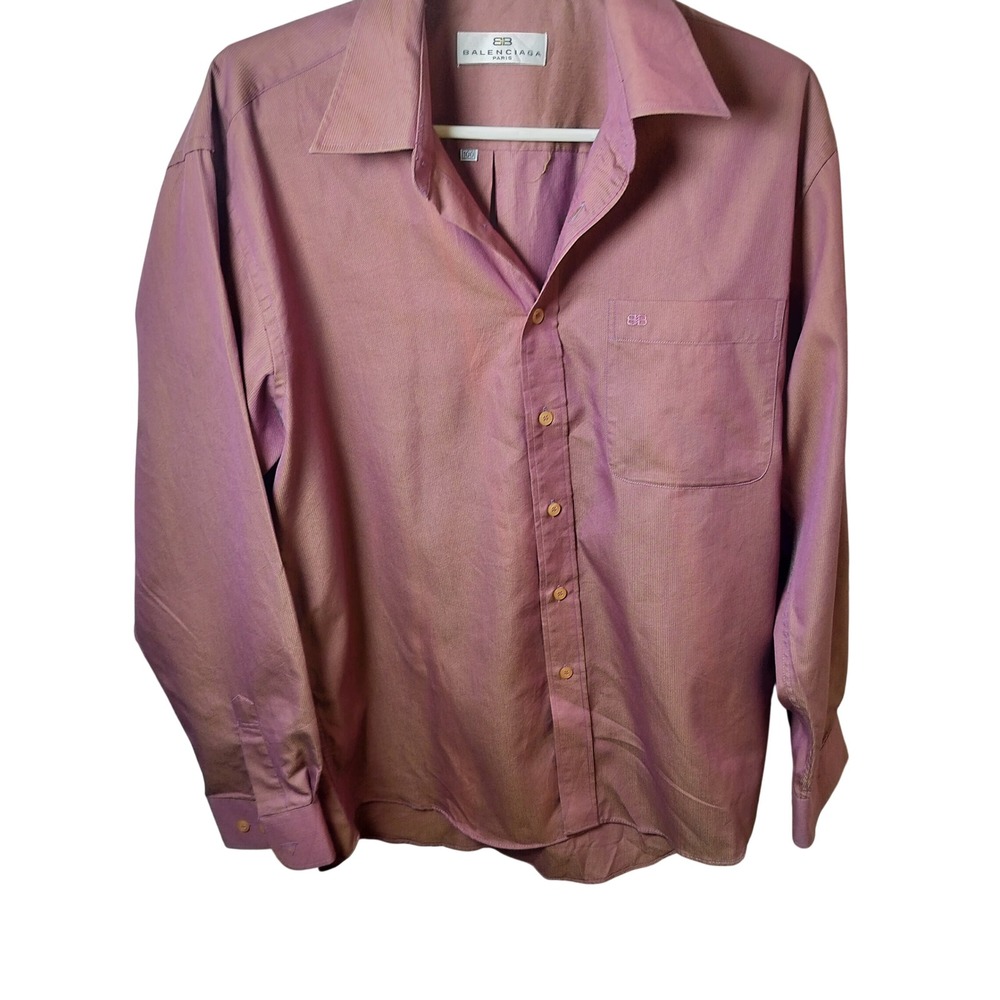 Balenciaga Paris Vintage Iridescent Mauve BB Logo Button Down Shirt Size 100